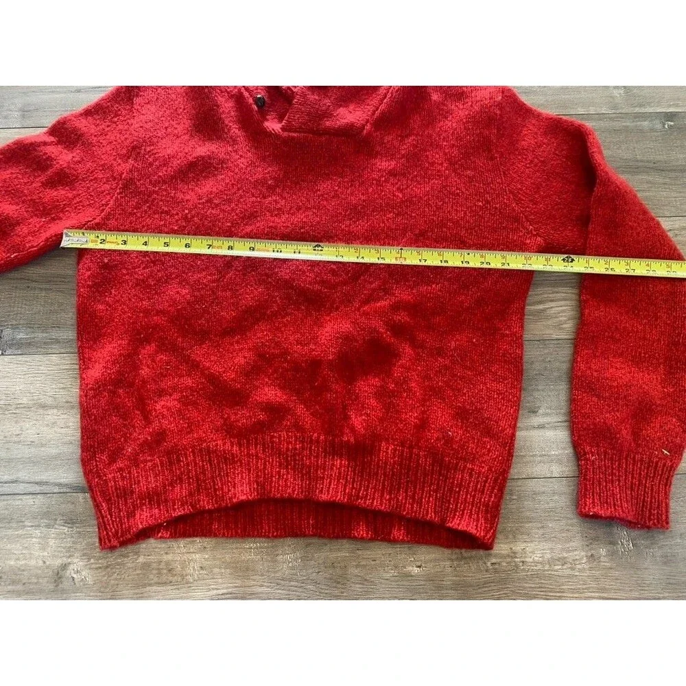 Vintage LL Bean Mens M Wool Chunky Cowl Neck Fisherman Sweater RED USA 80s - Picture 5 of 9